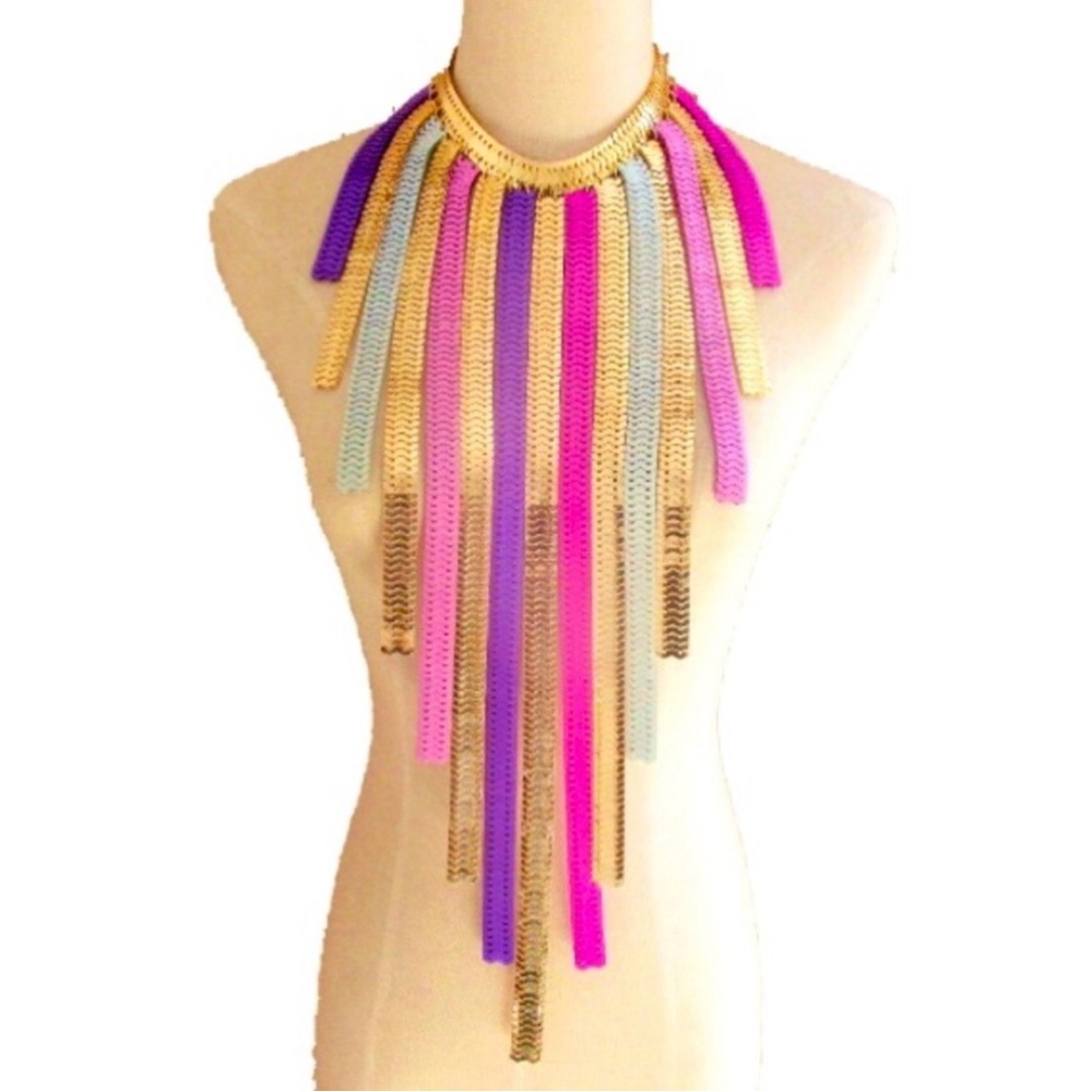 Long Fringe Metal Statement Body Chain Necklace